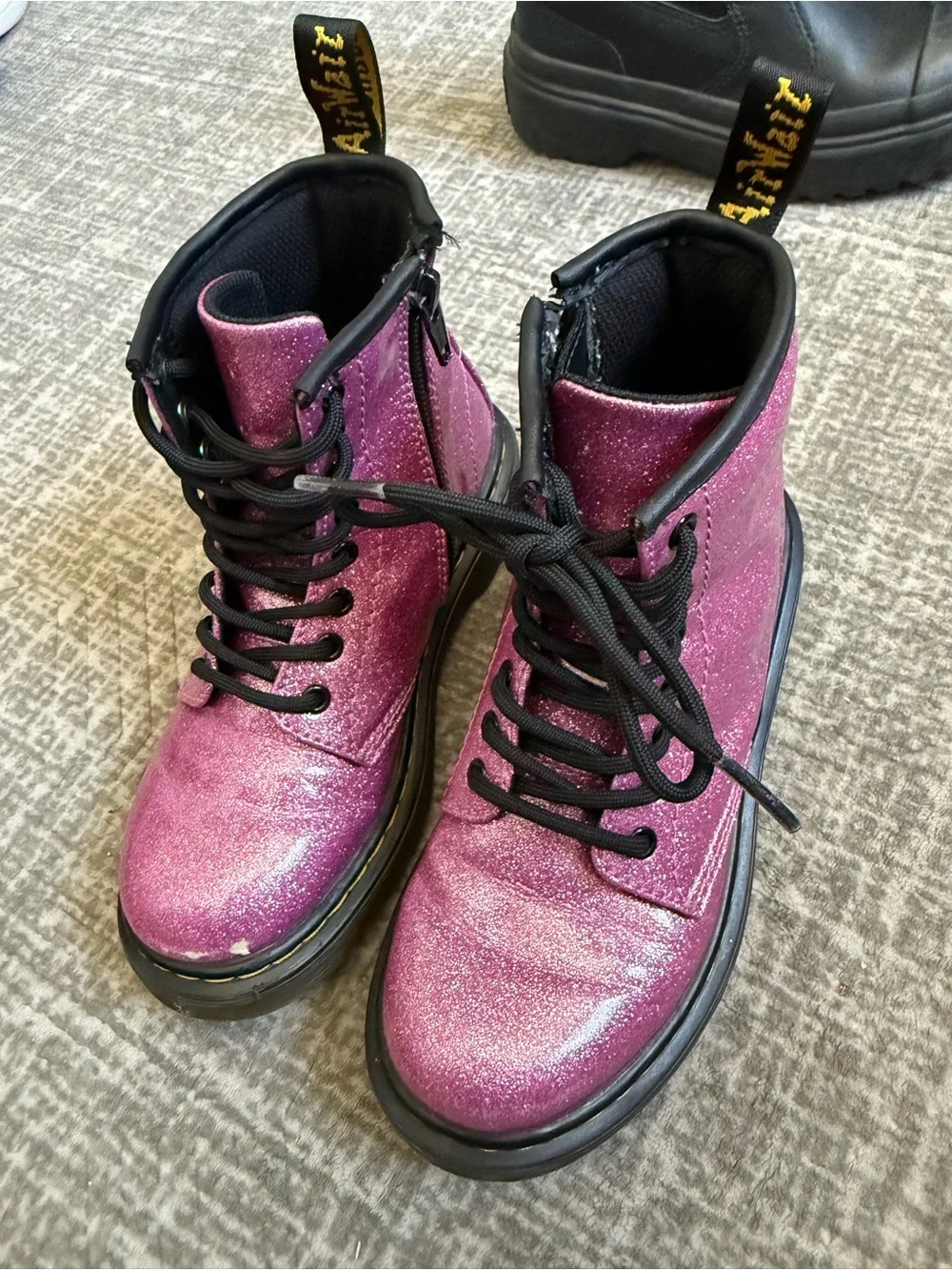 Pink Glitter Combat Boots with Black Soles